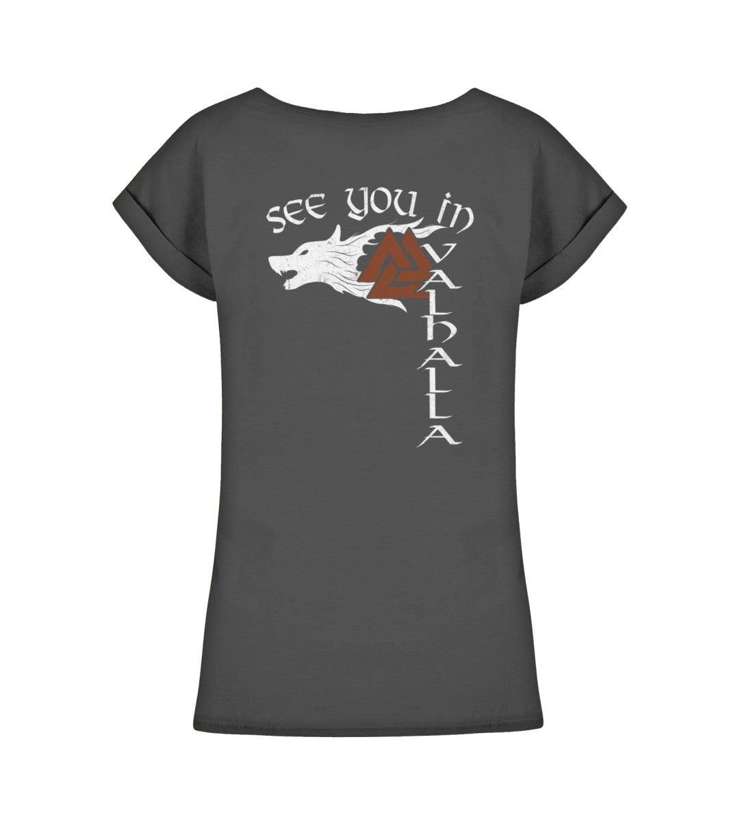 Extended Shirt – See You in Valhalla mit Wolf und Valknut - Nordic Viking Wear