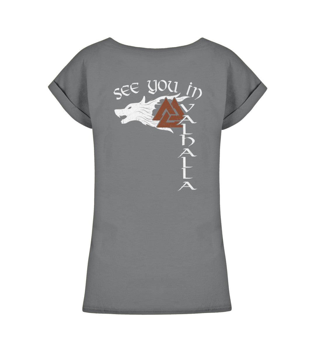 Extended Shirt – See You in Valhalla mit Wolf und Valknut - Nordic Viking Wear