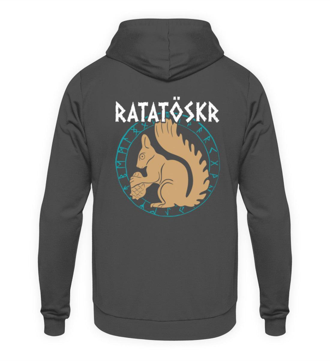 Wikinger Hoodie "RATATÖSKR" – Eichhörnchen-Design mit Runenkreis Backprint - Nordic Viking Wear