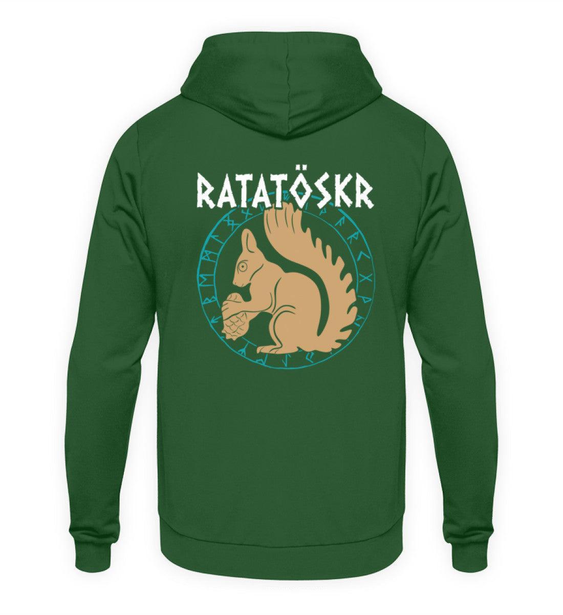 Wikinger Hoodie "RATATÖSKR" – Eichhörnchen-Design mit Runenkreis Backprint - Nordic Viking Wear