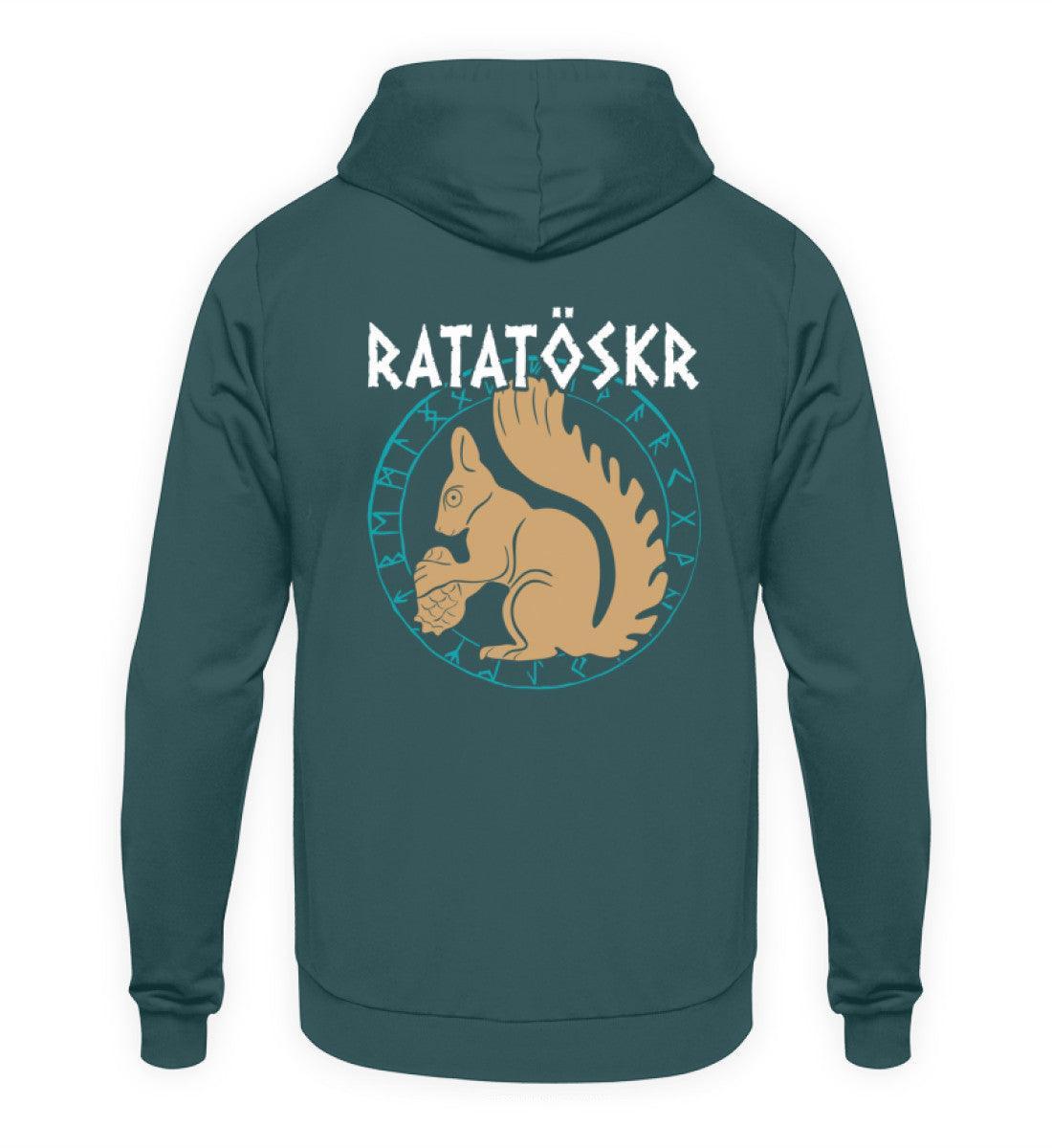 Wikinger Hoodie "RATATÖSKR" – Eichhörnchen-Design mit Runenkreis Backprint - Nordic Viking Wear