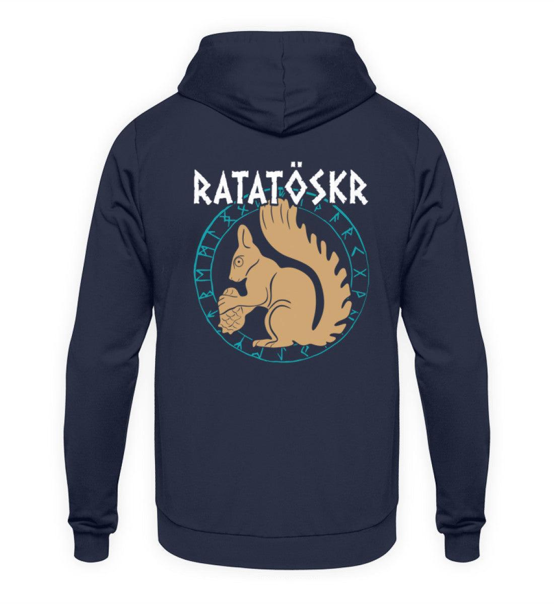 Wikinger Hoodie "RATATÖSKR" – Eichhörnchen-Design mit Runenkreis Backprint - Nordic Viking Wear