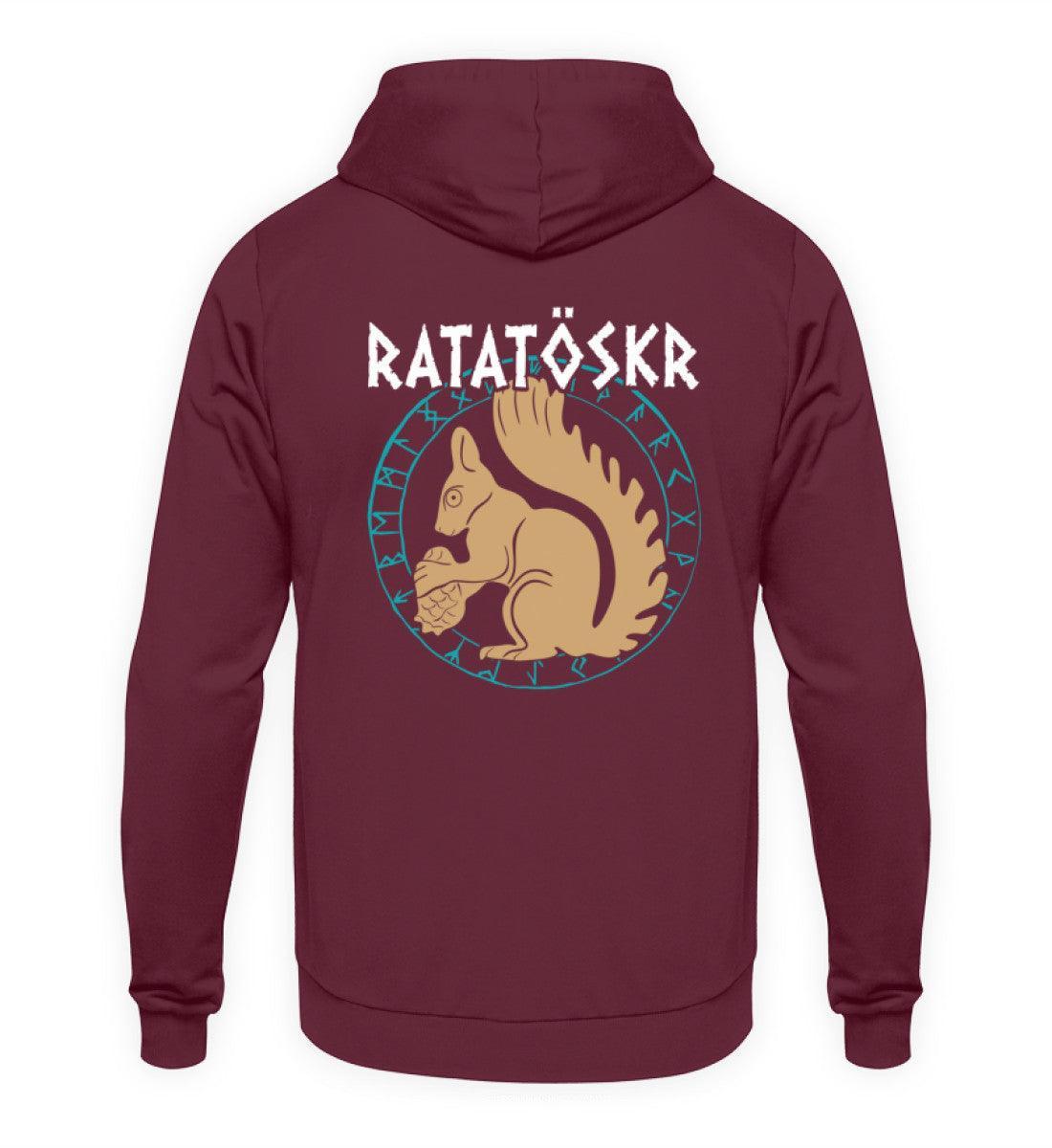Wikinger Hoodie "RATATÖSKR" – Eichhörnchen-Design mit Runenkreis Backprint - Nordic Viking Wear
