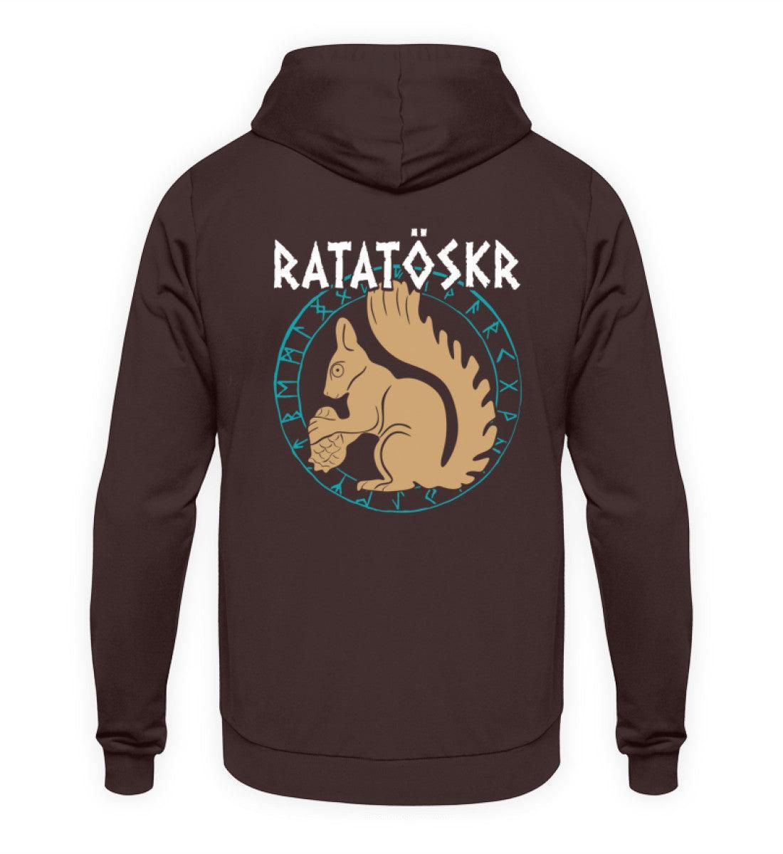 Wikinger Hoodie "RATATÖSKR" – Eichhörnchen-Design mit Runenkreis Backprint - Nordic Viking Wear