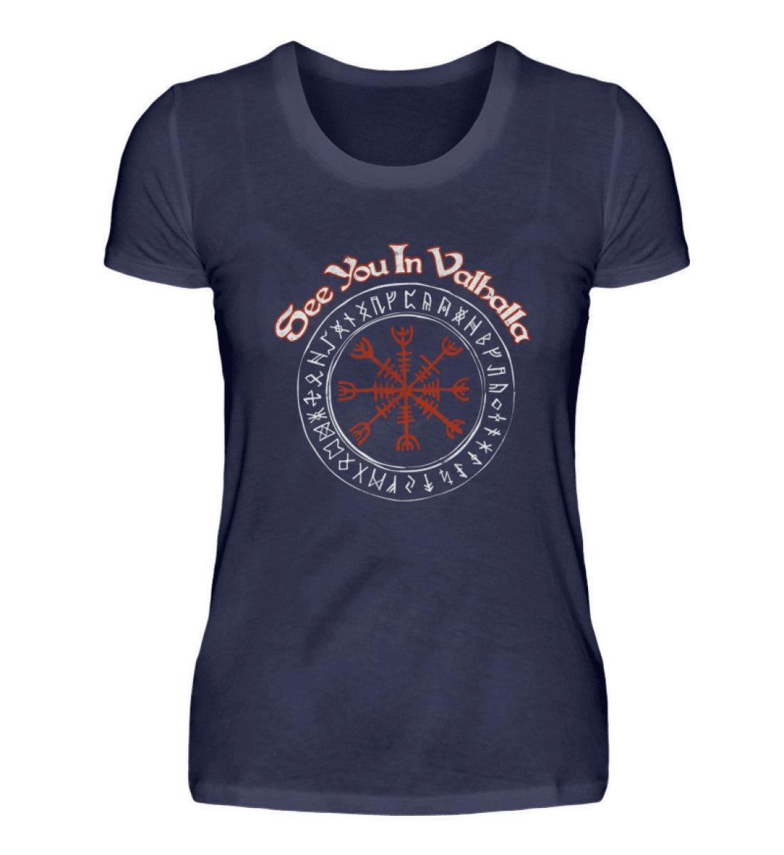 Schildmaiden Premiumshirt - "See You In Valhalla" Design mit Helm Of Awe (Ægishjálmr) - Nordic Viking Wear