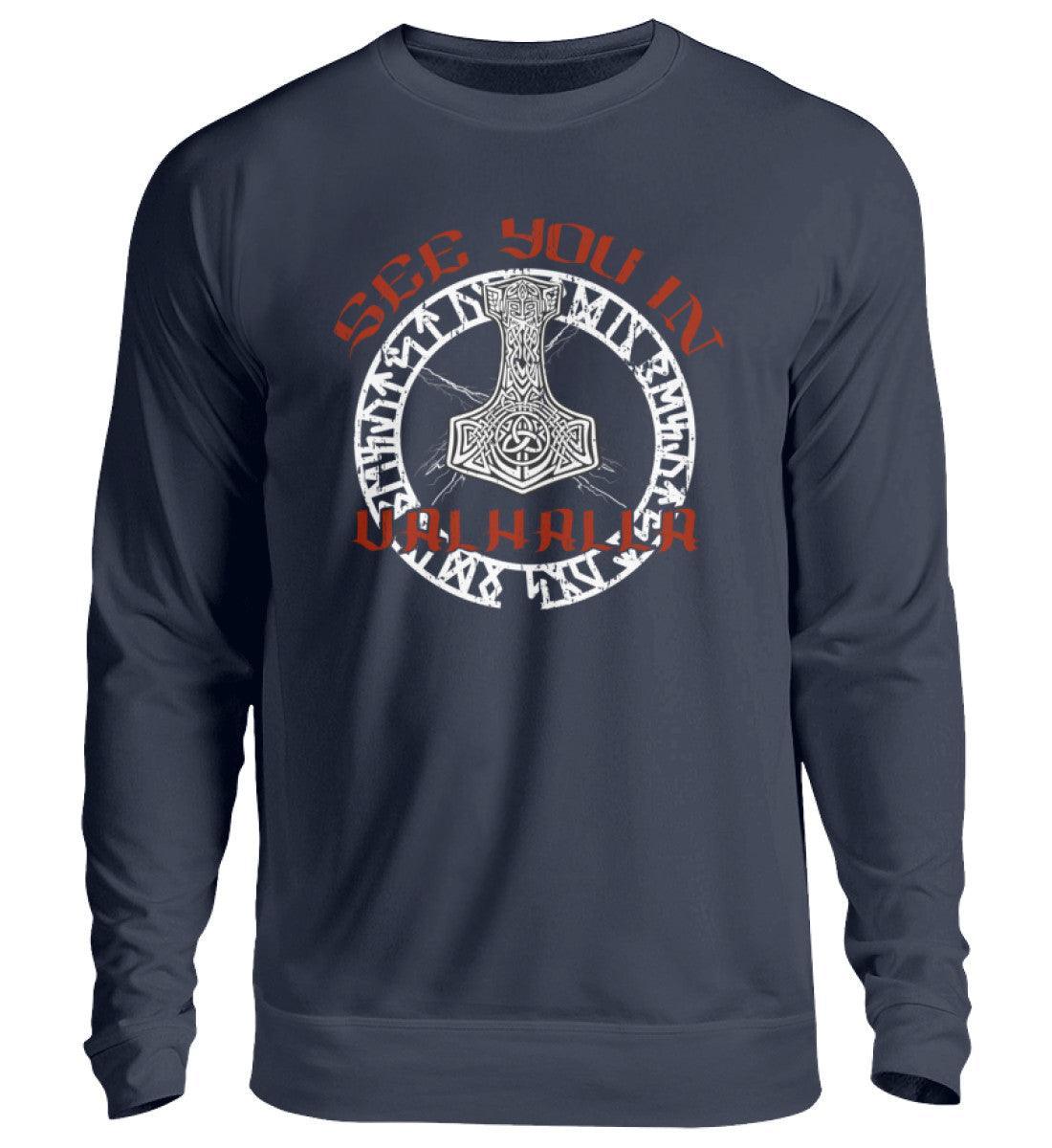 Wikinger Sweatshirt mit Runenkreis, Thors Hammer und "See You in Valhalla" Spruch - Nordic Viking Wear
