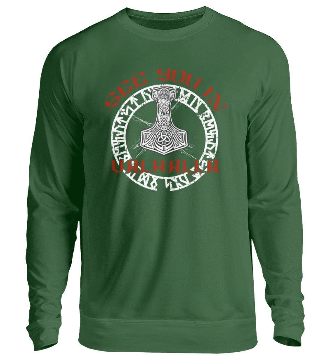 Wikinger Sweatshirt mit Runenkreis, Thors Hammer und "See You in Valhalla" Spruch - Nordic Viking Wear