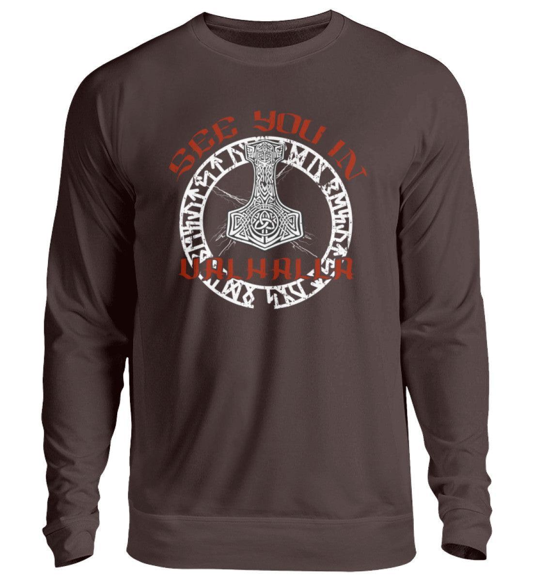 Wikinger Sweatshirt mit Runenkreis, Thors Hammer und "See You in Valhalla" Spruch - Nordic Viking Wear