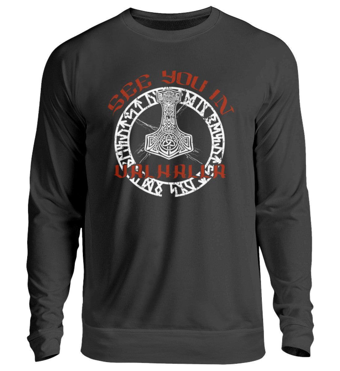 Wikinger Sweatshirt mit Runenkreis, Thors Hammer und "See You in Valhalla" Spruch - Nordic Viking Wear