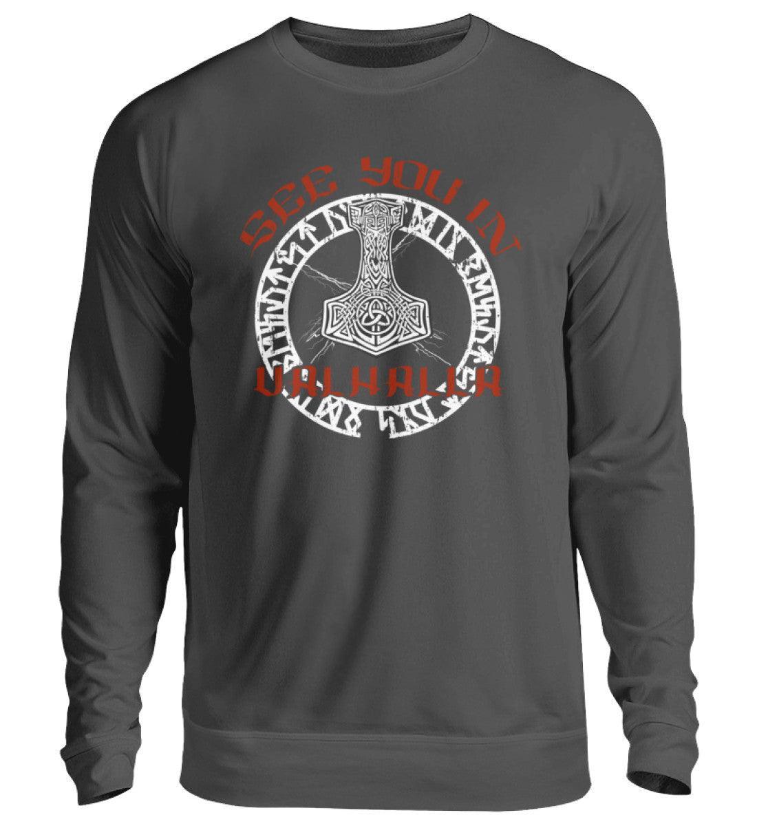 Wikinger Sweatshirt mit Runenkreis, Thors Hammer und "See You in Valhalla" Spruch - Nordic Viking Wear