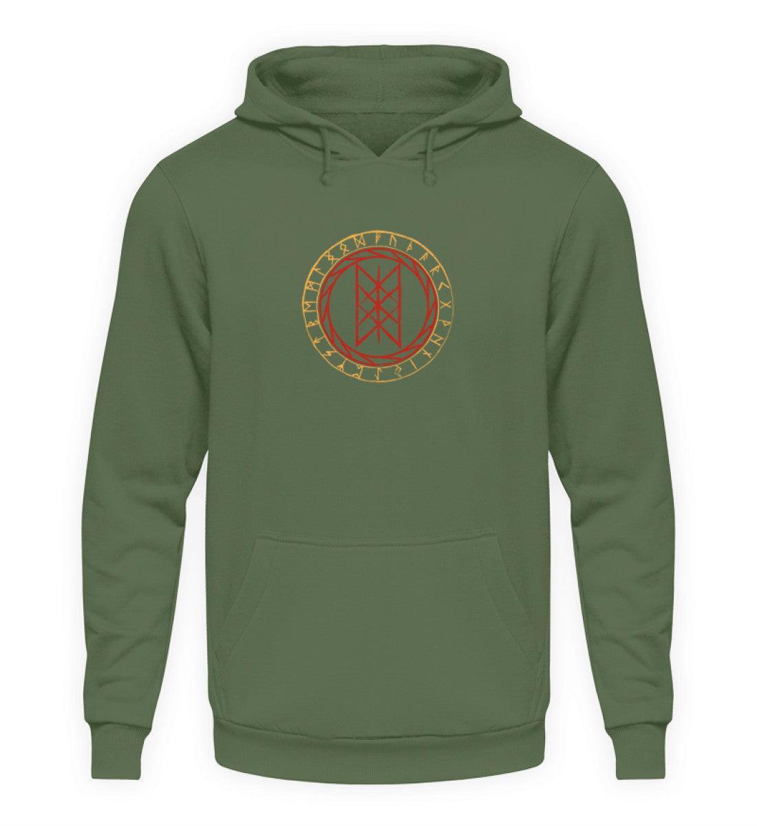Wikinger Hoodie mit Wyrd-Web und Runenkreis - Mystisches Nordisches Symbol Kapuzenpulli - Nordic Viking Wear