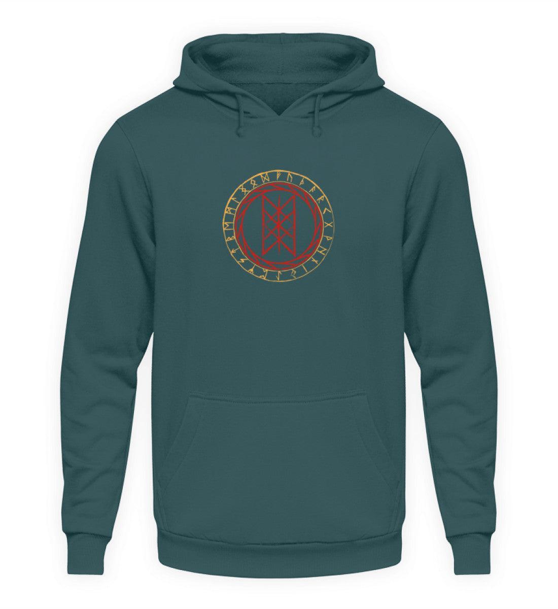 Wikinger Hoodie mit Wyrd-Web und Runenkreis - Mystisches Nordisches Symbol Kapuzenpulli - Nordic Viking Wear