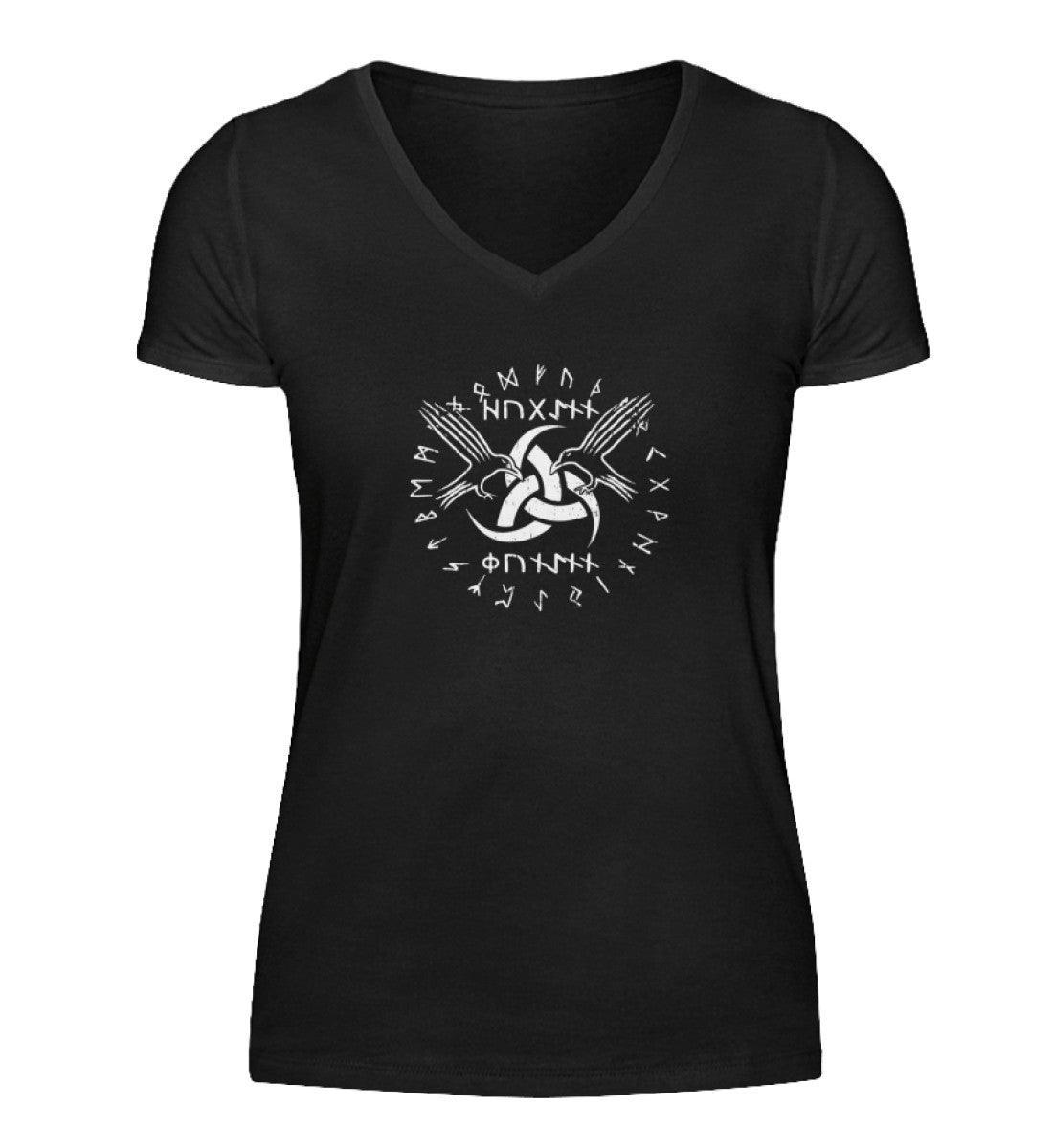 Schildmaiden V-Neck "Odins Boten" - Huginn und Muninn mit Gjallarhorn - Nordic Viking Wear
