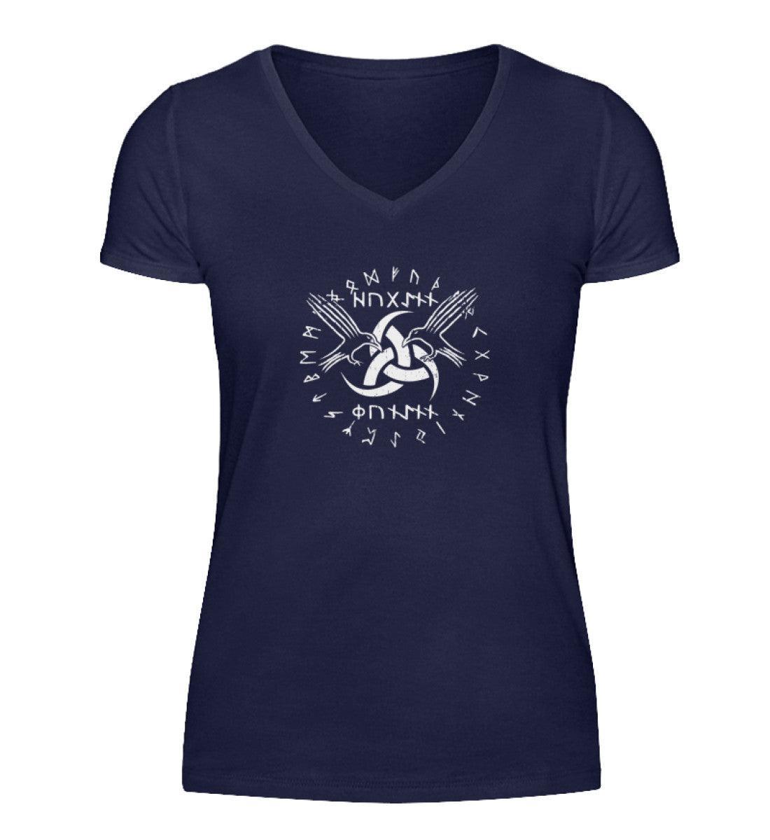 Schildmaiden V-Neck "Odins Boten" - Huginn und Muninn mit Gjallarhorn - Nordic Viking Wear