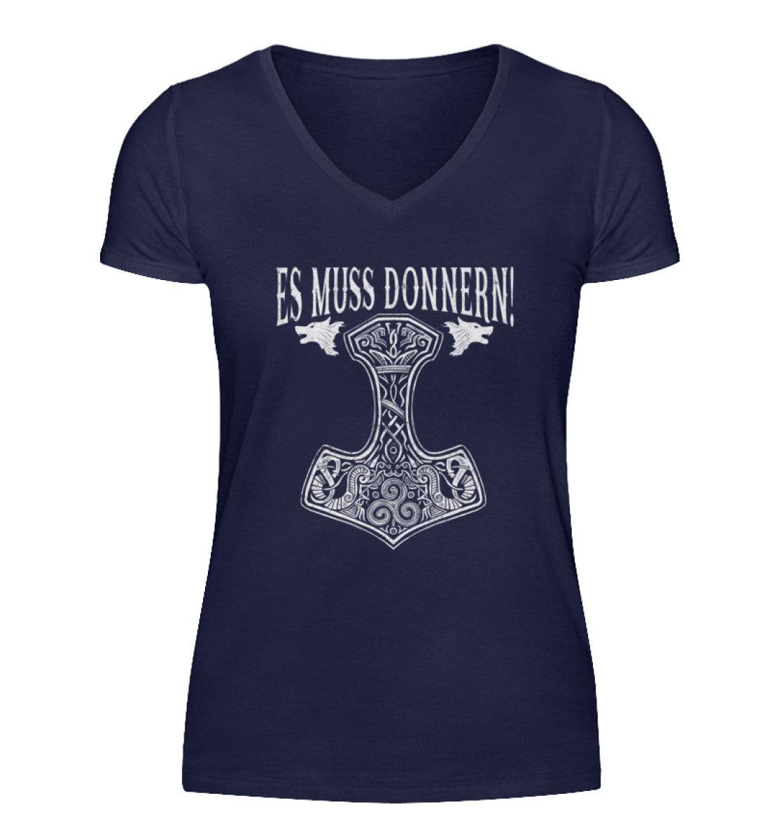 Es Muss Donnern Thors Hammer Schildmaiden V-Neck - Nordic Viking Wear