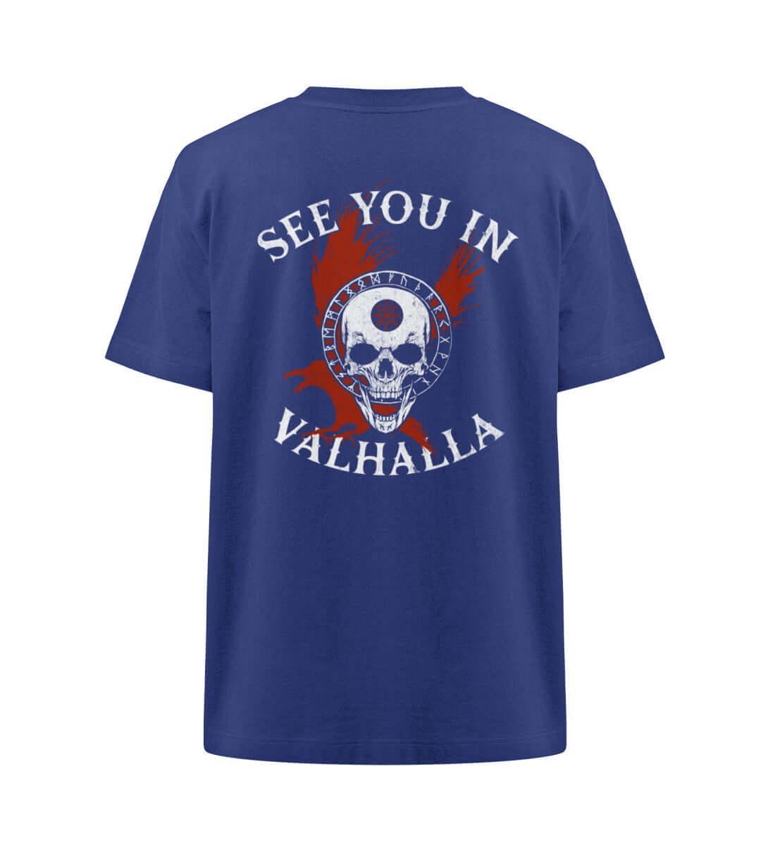 See You in Valhalla" Wikinger Oversized Shirt mit Totenkopf mit Helm Of Awe - Nordic Viking Wear