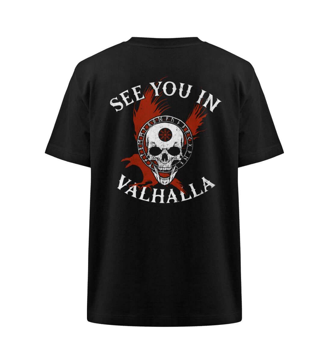 See You in Valhalla" Wikinger Oversized Shirt mit Totenkopf mit Helm Of Awe - Nordic Viking Wear