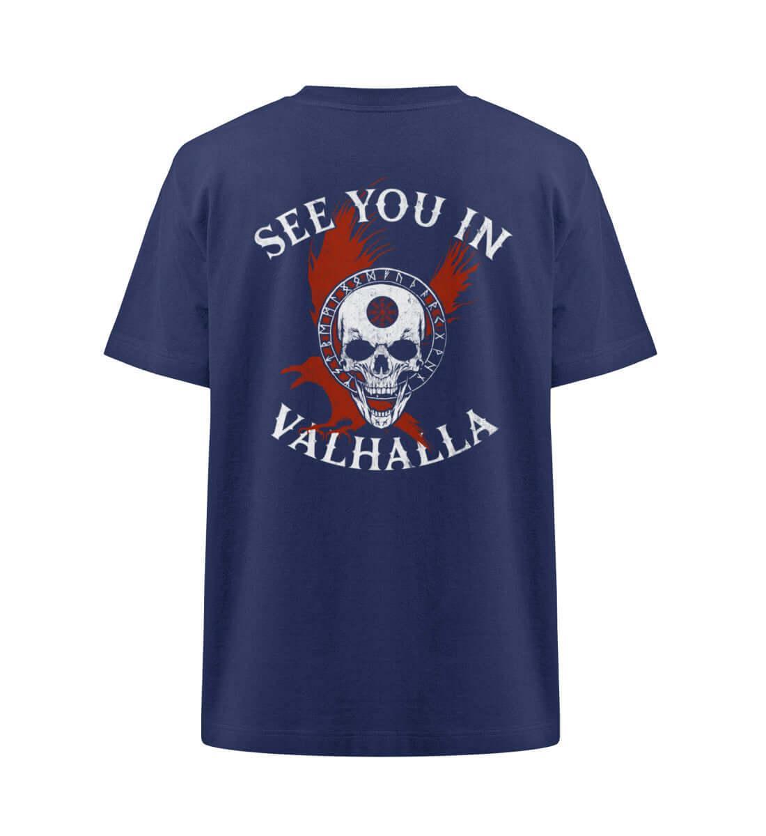 See You in Valhalla" Wikinger Oversized Shirt mit Totenkopf mit Helm Of Awe - Nordic Viking Wear