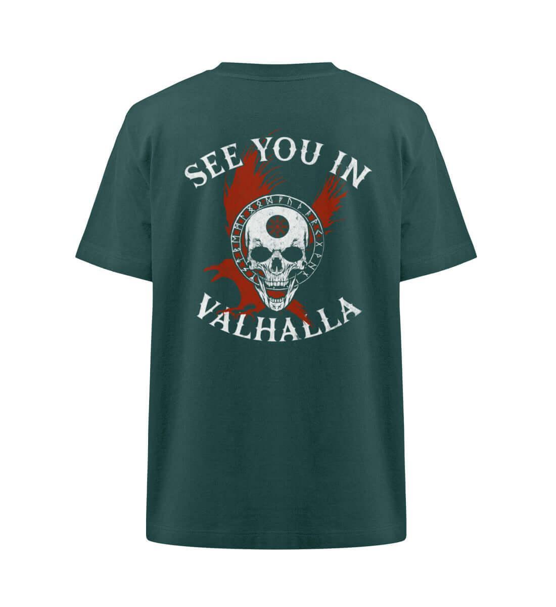 See You in Valhalla" Wikinger Oversized Shirt mit Totenkopf mit Helm Of Awe - Nordic Viking Wear