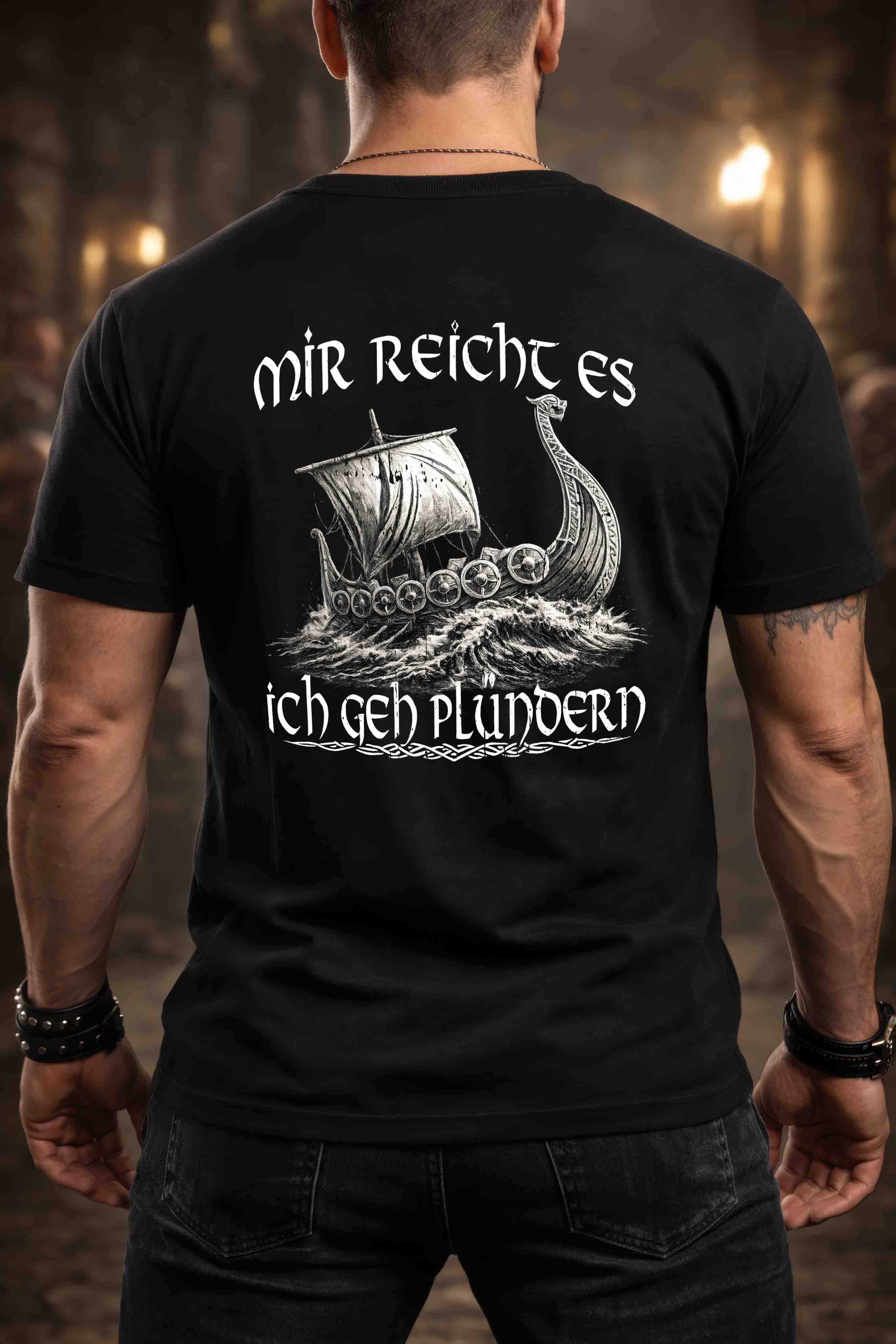 Wikinger Premiumshirt Backprint Ich Gehe Plündern.