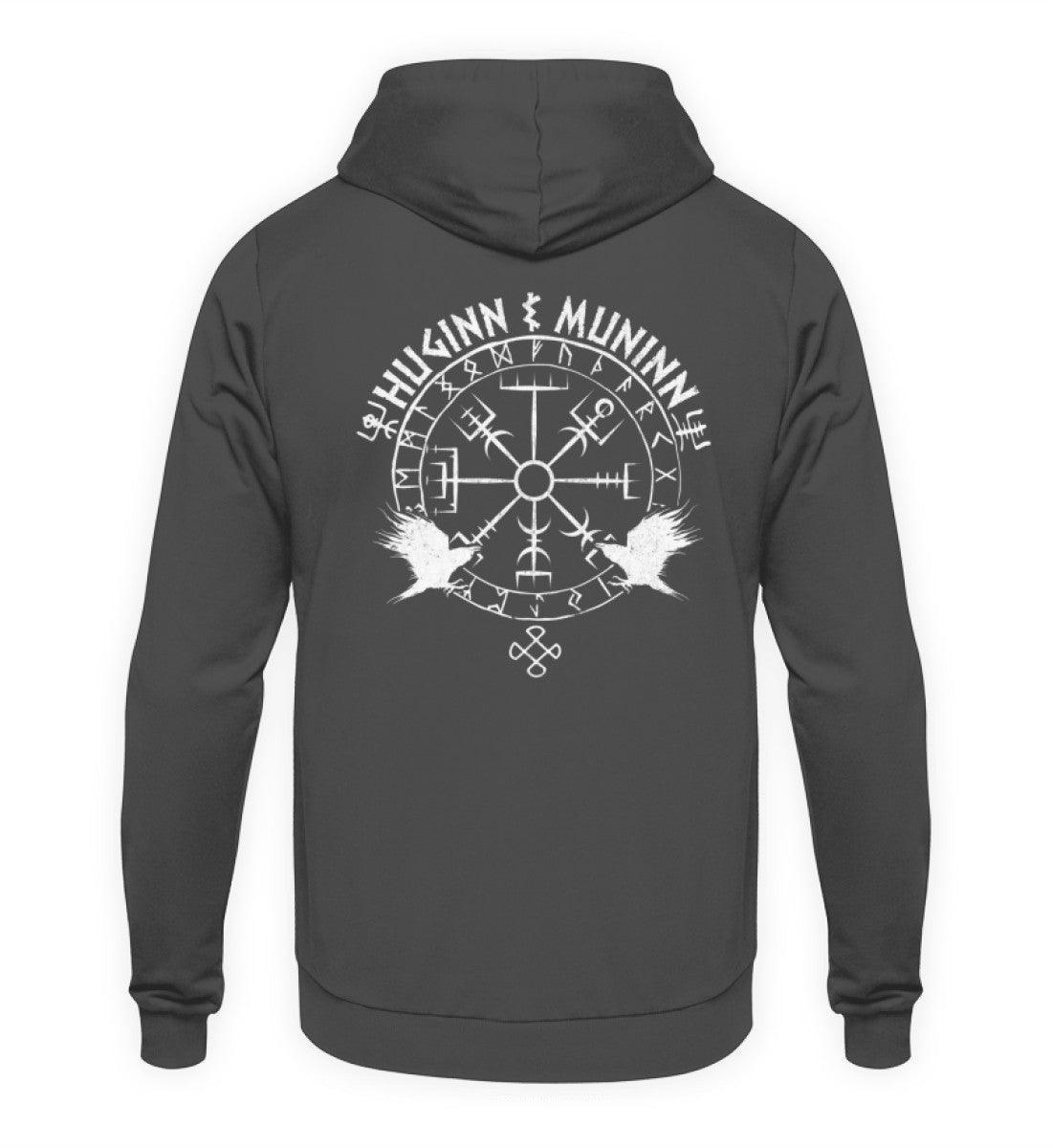 Odins Raben Wikinger Backprint Hoodie– Huginn und Muninn – Wikinger Runenkreis - Nordic Viking Wear