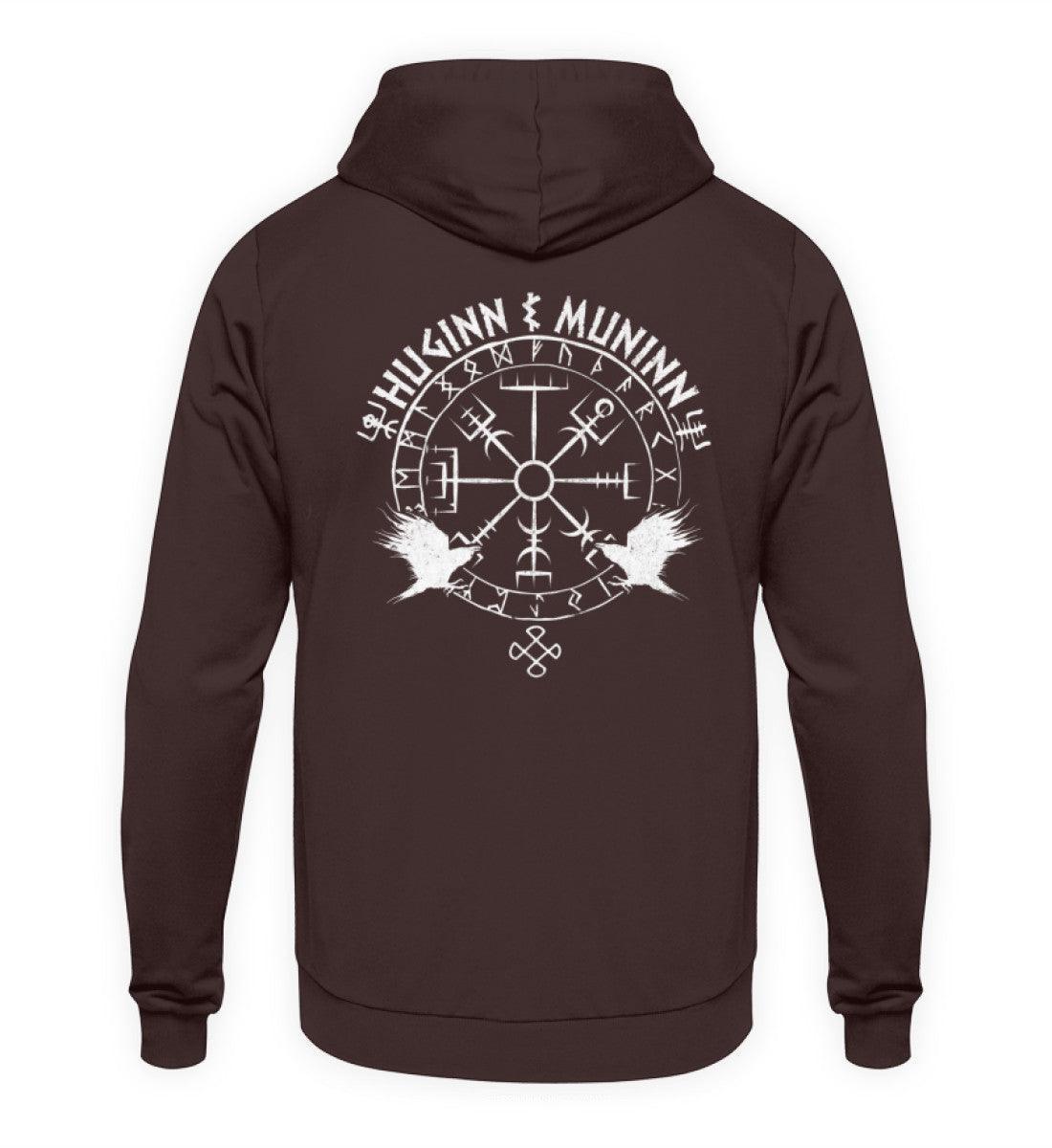 Odins Raben Wikinger Backprint Hoodie– Huginn und Muninn – Wikinger Runenkreis - Nordic Viking Wear