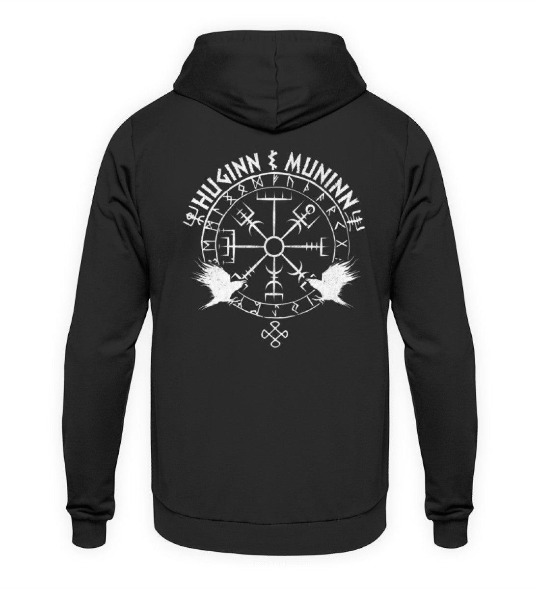 Odins Raben Wikinger Backprint Hoodie– Huginn und Muninn – Wikinger Runenkreis - Nordic Viking Wear