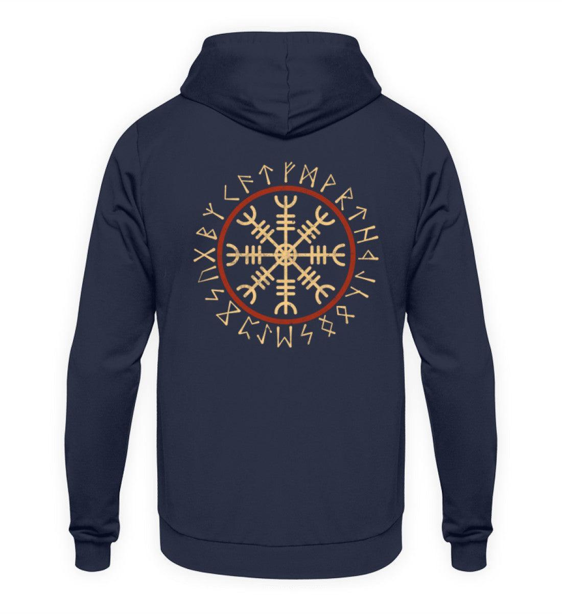 Wikinger Helm Of Awe Mit Runenkreis - Backprint Hoodie - Nordic Viking Wear