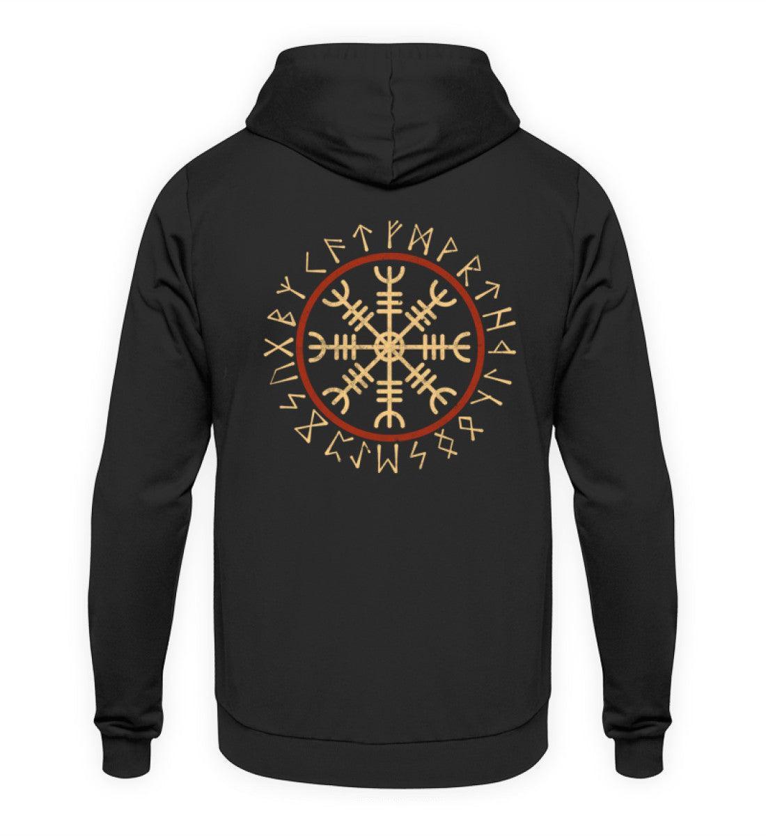 Wikinger Helm Of Awe Mit Runenkreis - Backprint Hoodie - Nordic Viking Wear