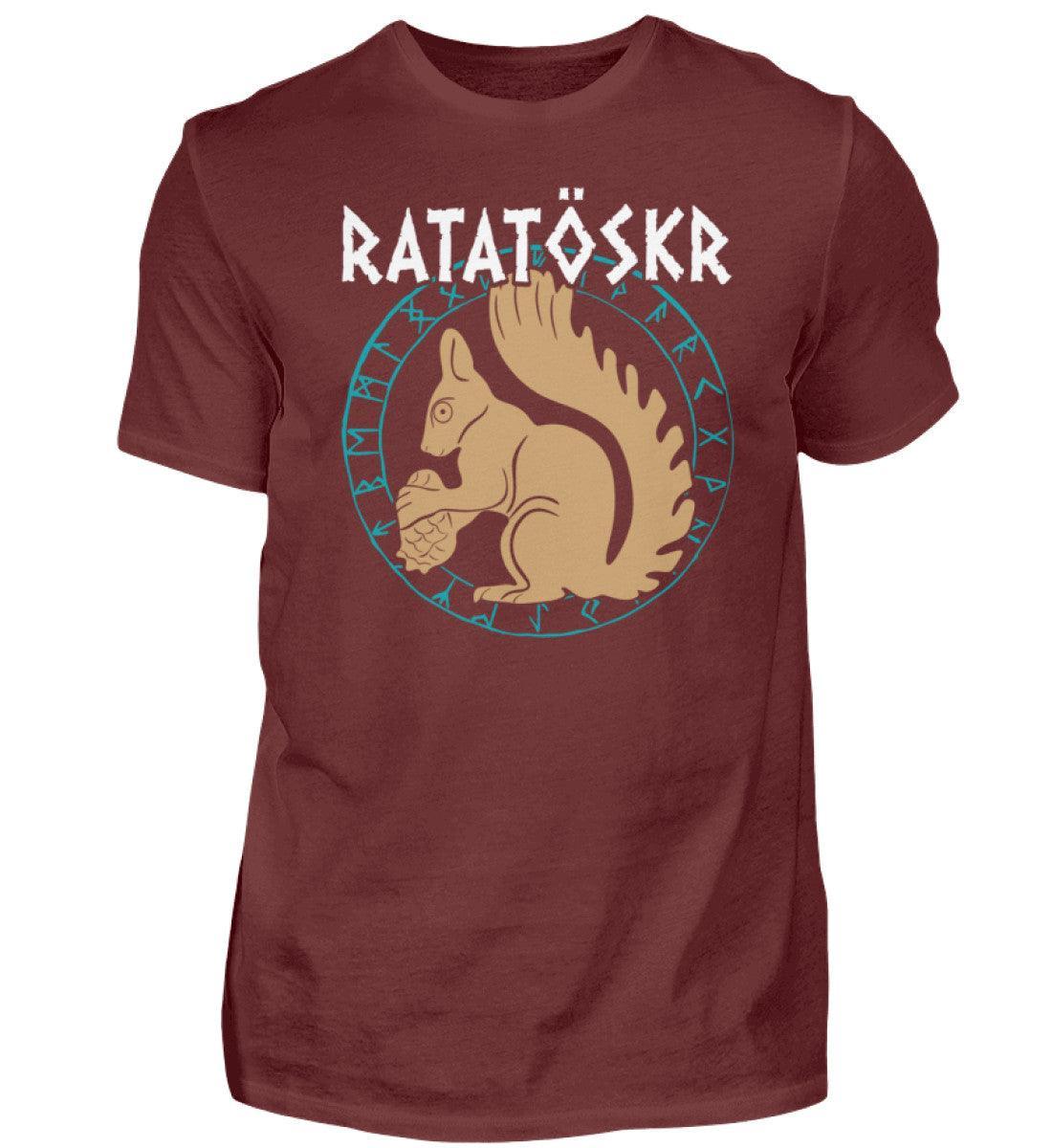 Premium Wikinger T-Shirt "RATATÖSKR" – Eichhörnchen-Design mit Runenkreis - Nordic Viking Wear