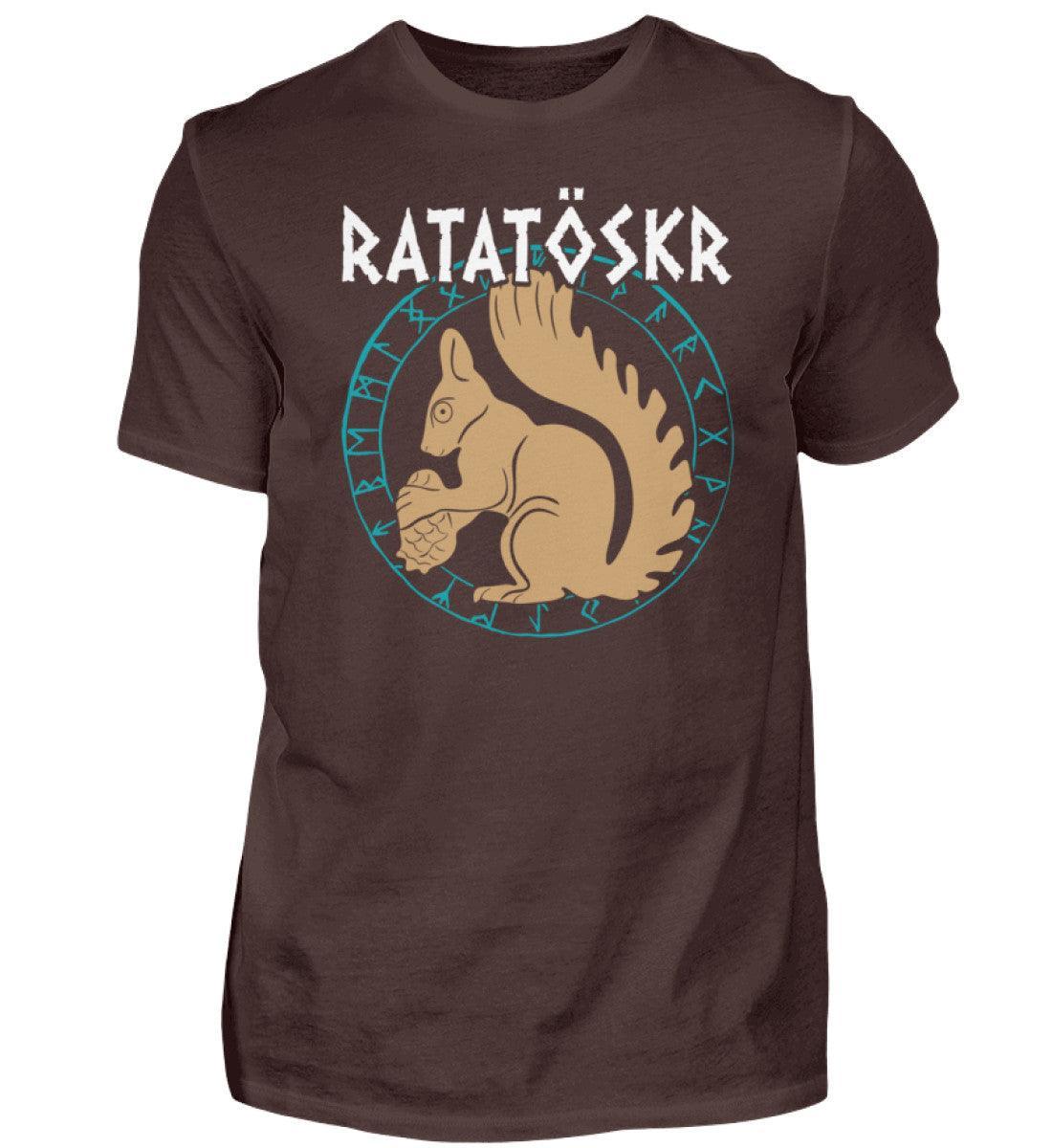 Premium Wikinger T-Shirt "RATATÖSKR" – Eichhörnchen-Design mit Runenkreis - Nordic Viking Wear