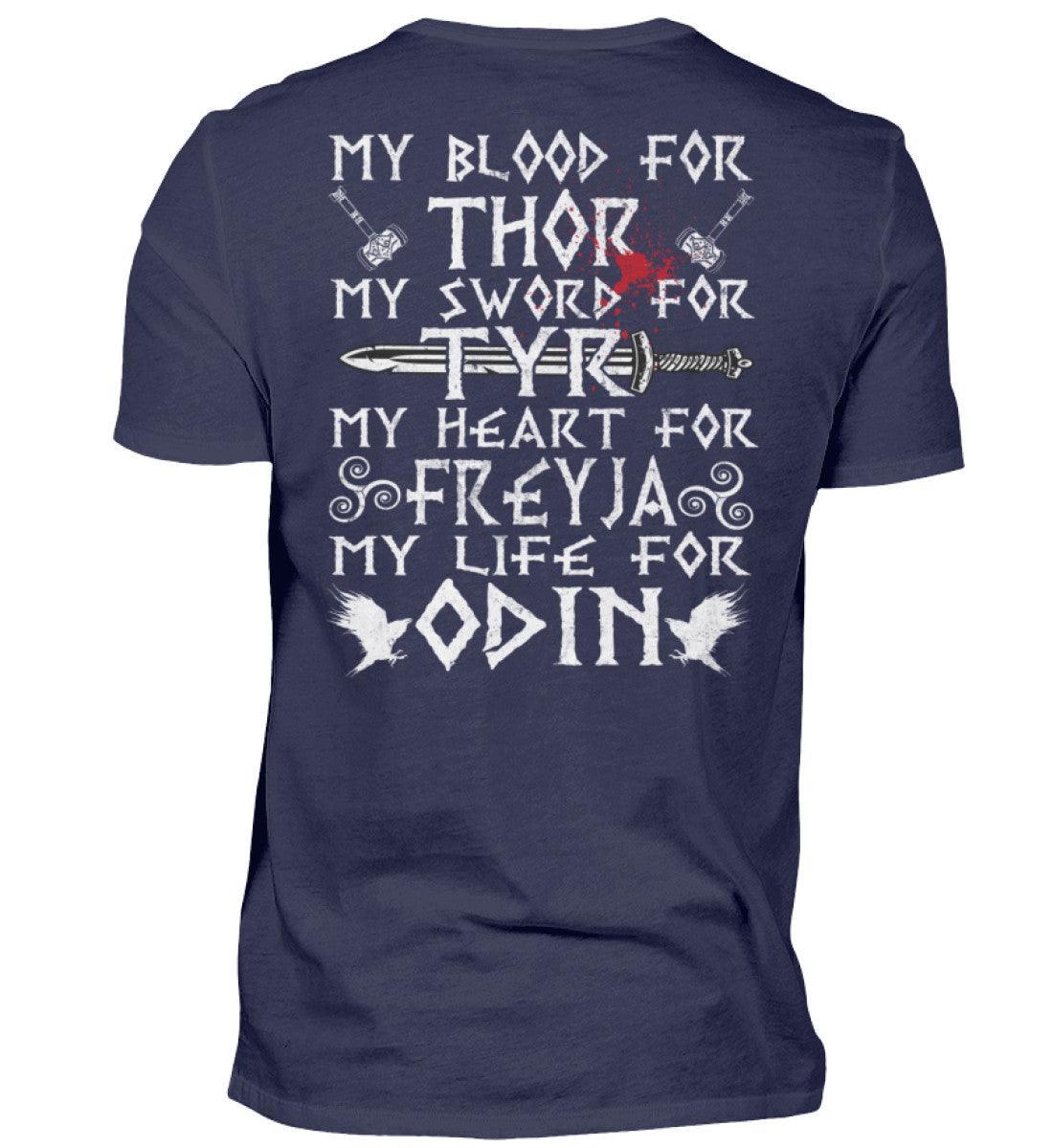 Wikinger-Treue-Shirt: "My Blood for Thor, My Sword for Tyr, My Heart for Freyja, My Life for Odin" - Nordic Viking Wear