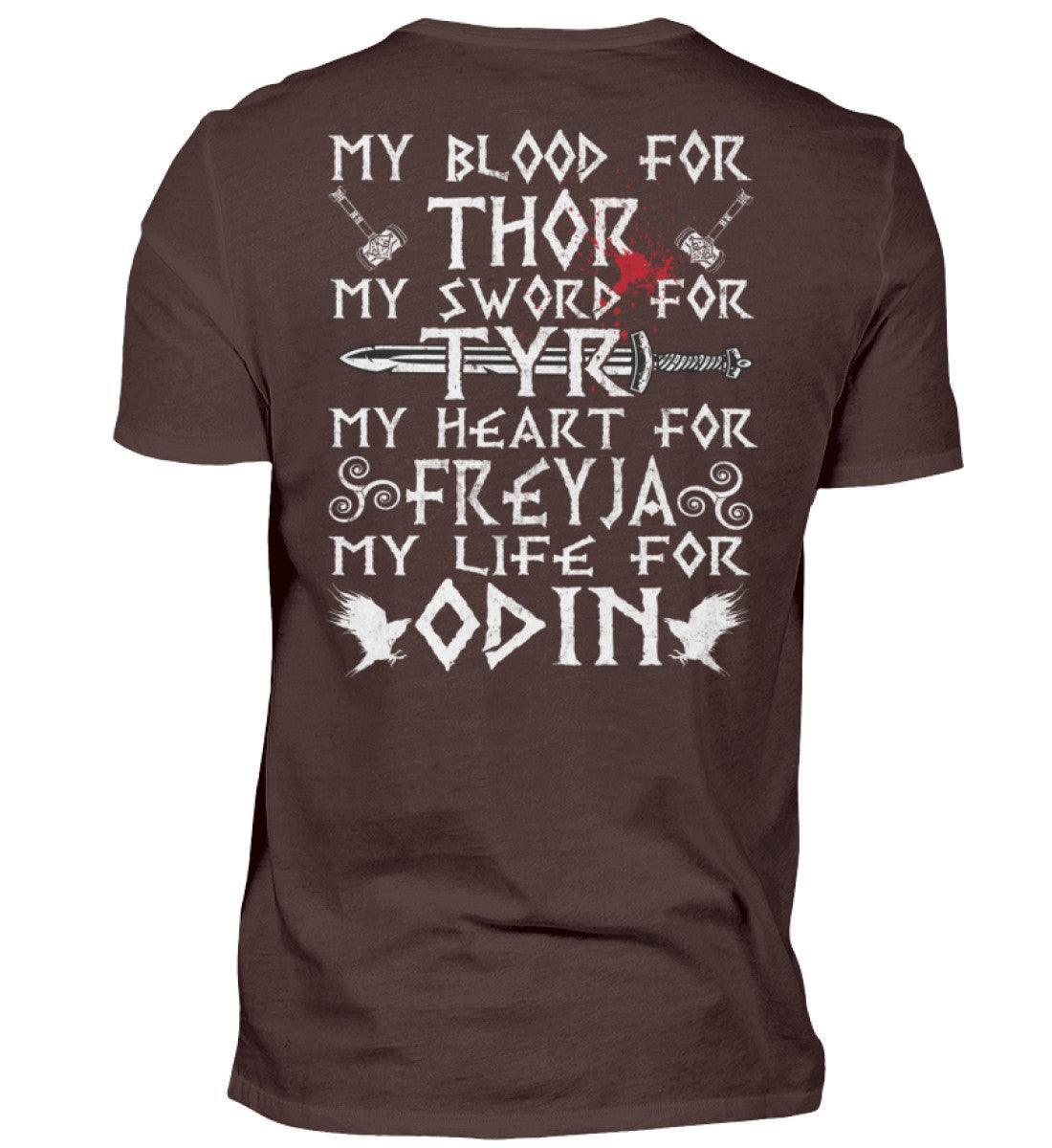 Wikinger-Treue-Shirt: "My Blood for Thor, My Sword for Tyr, My Heart for Freyja, My Life for Odin" - Nordic Viking Wear