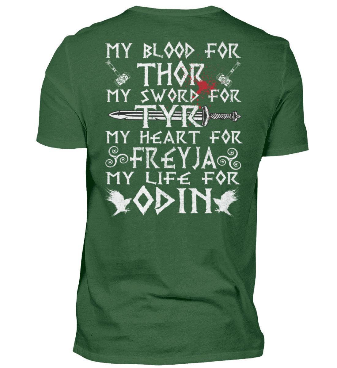 Wikinger-Treue-Shirt: "My Blood for Thor, My Sword for Tyr, My Heart for Freyja, My Life for Odin" - Nordic Viking Wear