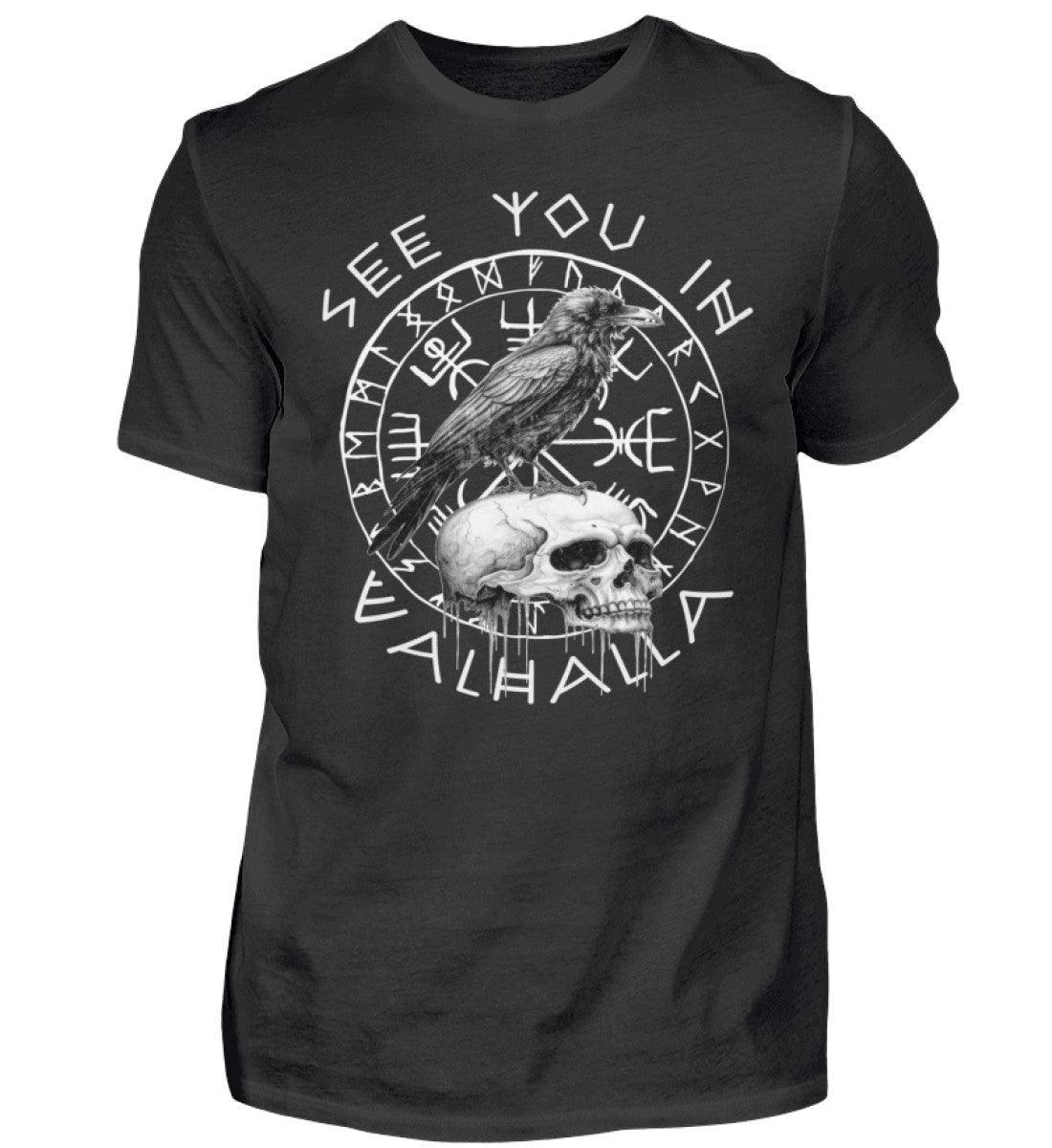 Wikinger-Shirt "See You In Valhalla" mit Raben & Schädel-Motiv - Nordic Viking Wear