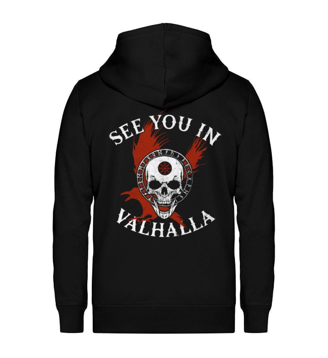 Wikinger-Organic Zip-Hoodie "See You in Valhalla" mit Helm of Awe-Schädel - Nordic Viking Wear