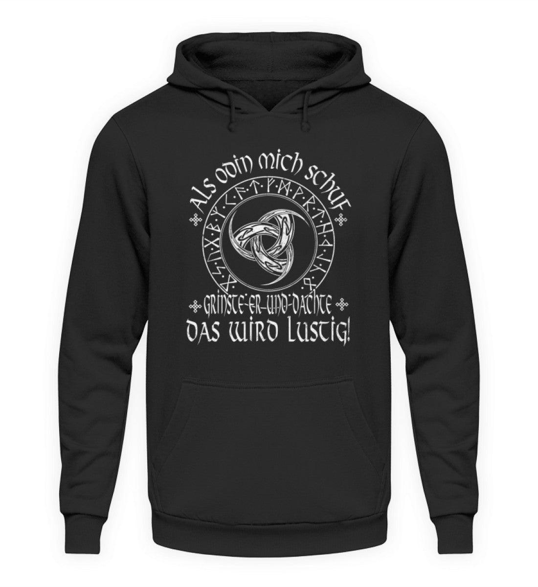Lustiger Wikinger Hoodie mit Odins Gjallarhorn & Runenkreis - "Als Odin mich schuf" - Nordic Viking Wear