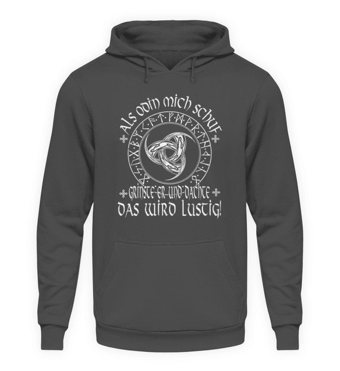 Lustiger Wikinger Hoodie mit Odins Gjallarhorn & Runenkreis - "Als Odin mich schuf" - Nordic Viking Wear