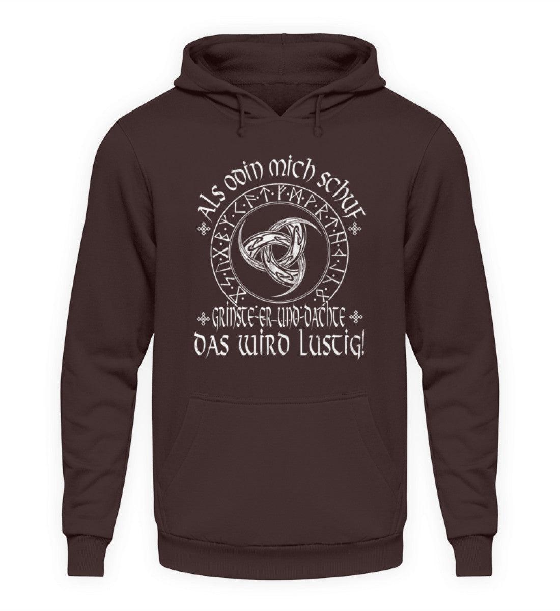 Lustiger Wikinger Hoodie mit Odins Gjallarhorn & Runenkreis - "Als Odin mich schuf" - Nordic Viking Wear