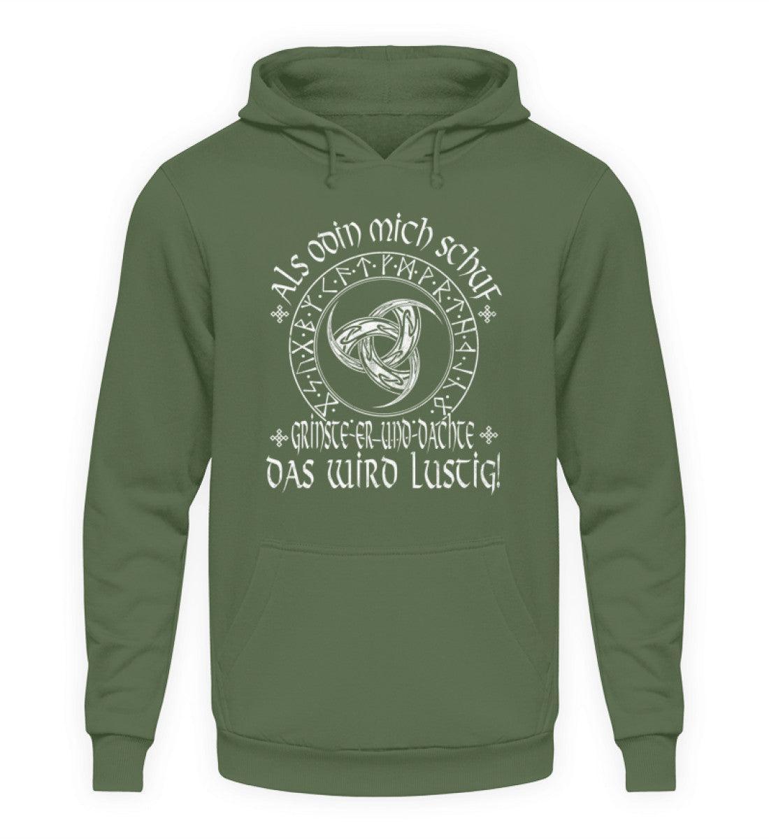 Lustiger Wikinger Hoodie mit Odins Gjallarhorn & Runenkreis - "Als Odin mich schuf" - Nordic Viking Wear