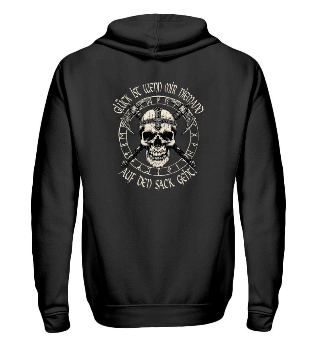 ☠ Glück ist, wenn mir niemand auf den Sack geht – Wikinger-Zipp-Hoodie für echte Krieger ☠ - Nordic Viking Wear