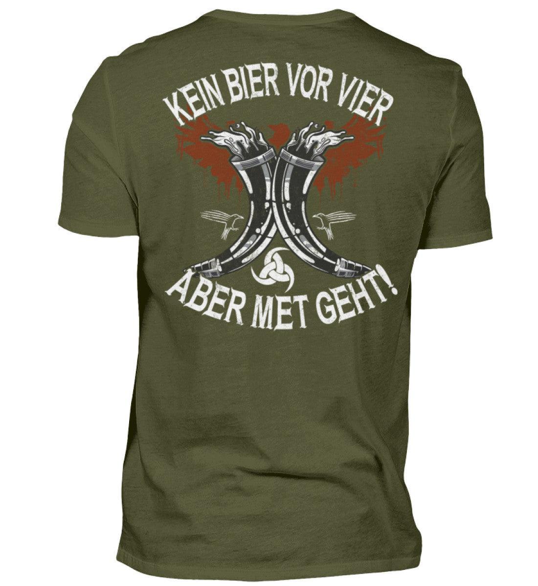 Wikinger-Themen T-Shirt "Kein Bier vor Vier – Aber Met Geht" – Mittelalter-Fanartikel, Met-Liebhaber Geschenk - Nordic Viking Wear