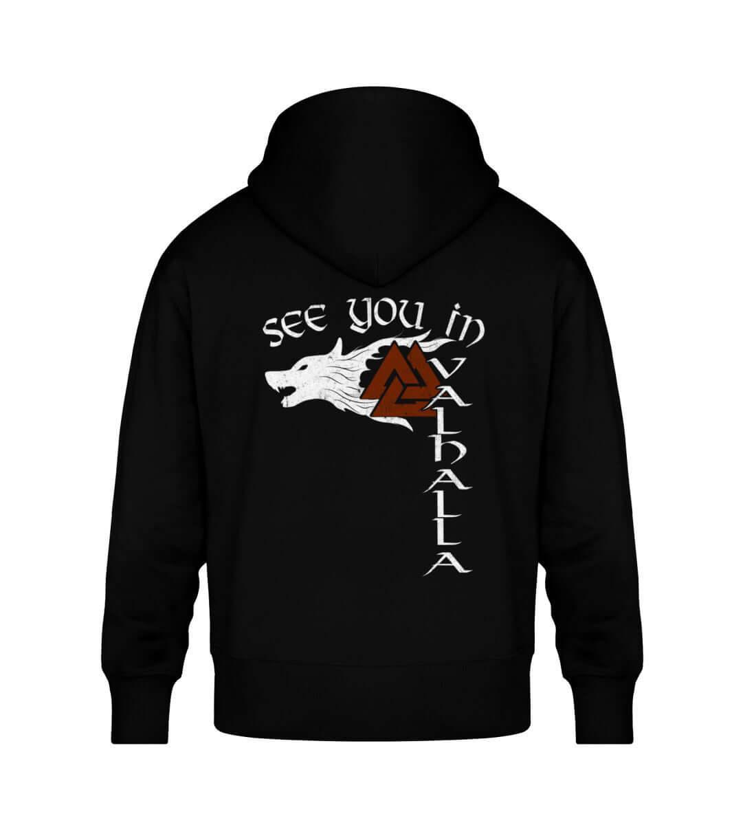 Wikinger "See You in Valhalla" Oversized Hoodie mit Wolfsmotiv - Nordischer Kriegergeist - Nordic Viking Wear