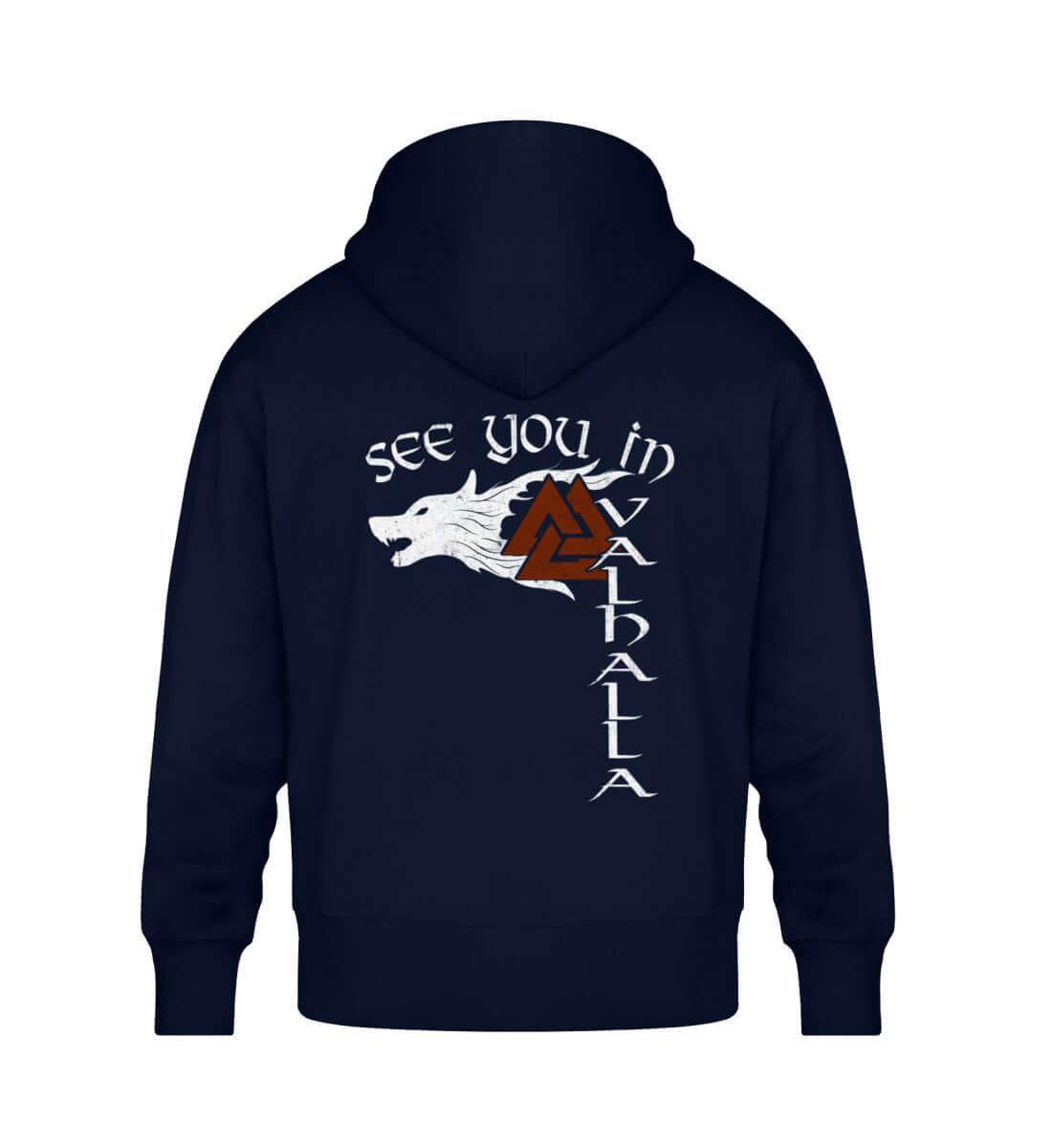 Wikinger "See You in Valhalla" Oversized Hoodie mit Wolfsmotiv - Nordischer Kriegergeist - Nordic Viking Wear