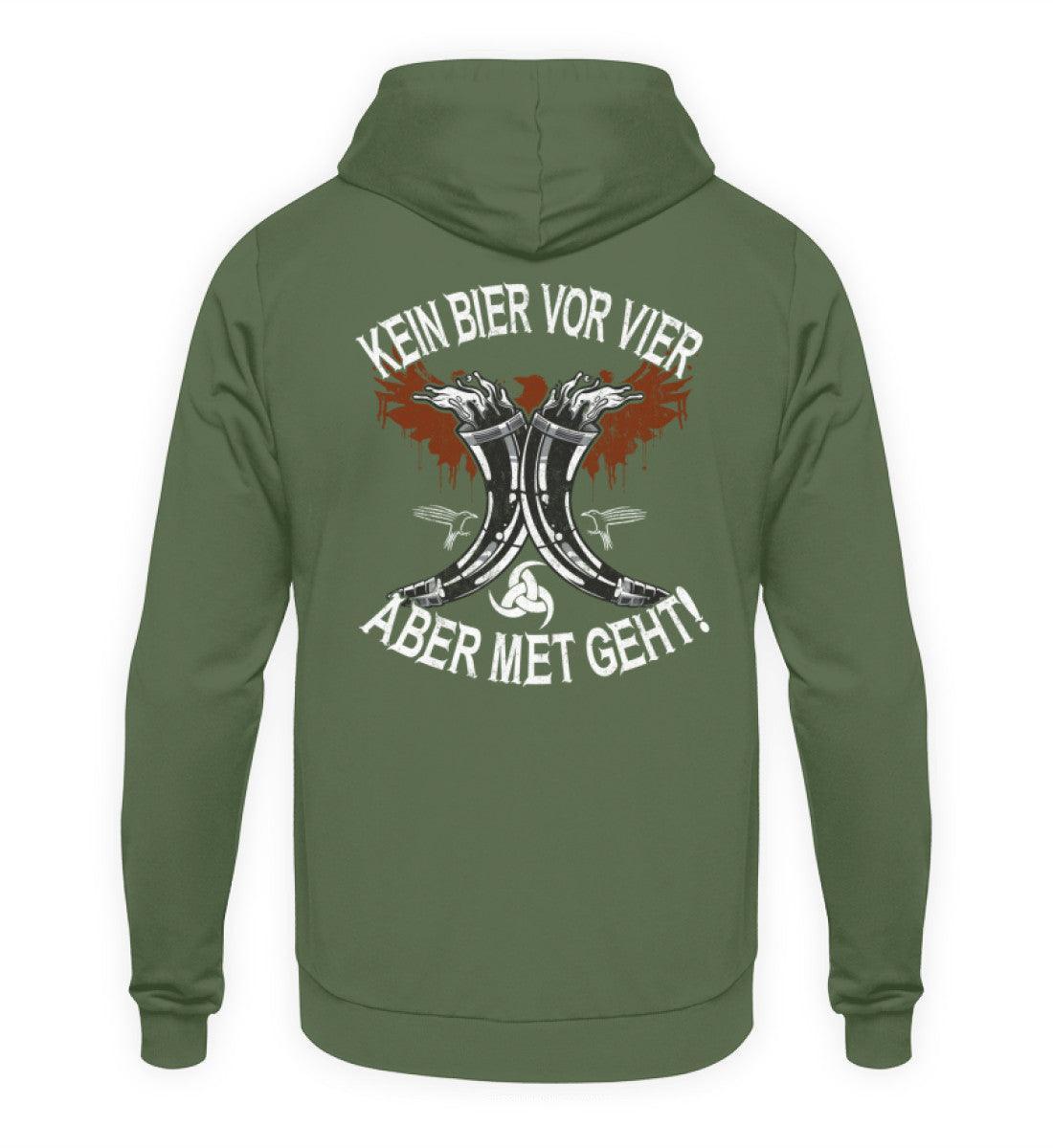 Wikinger Hoodie "Kein Bier vor Vier – Aber Met Geht" – Bequemer Met-Liebhaber Kapuzenpullover - Nordic Viking Wear