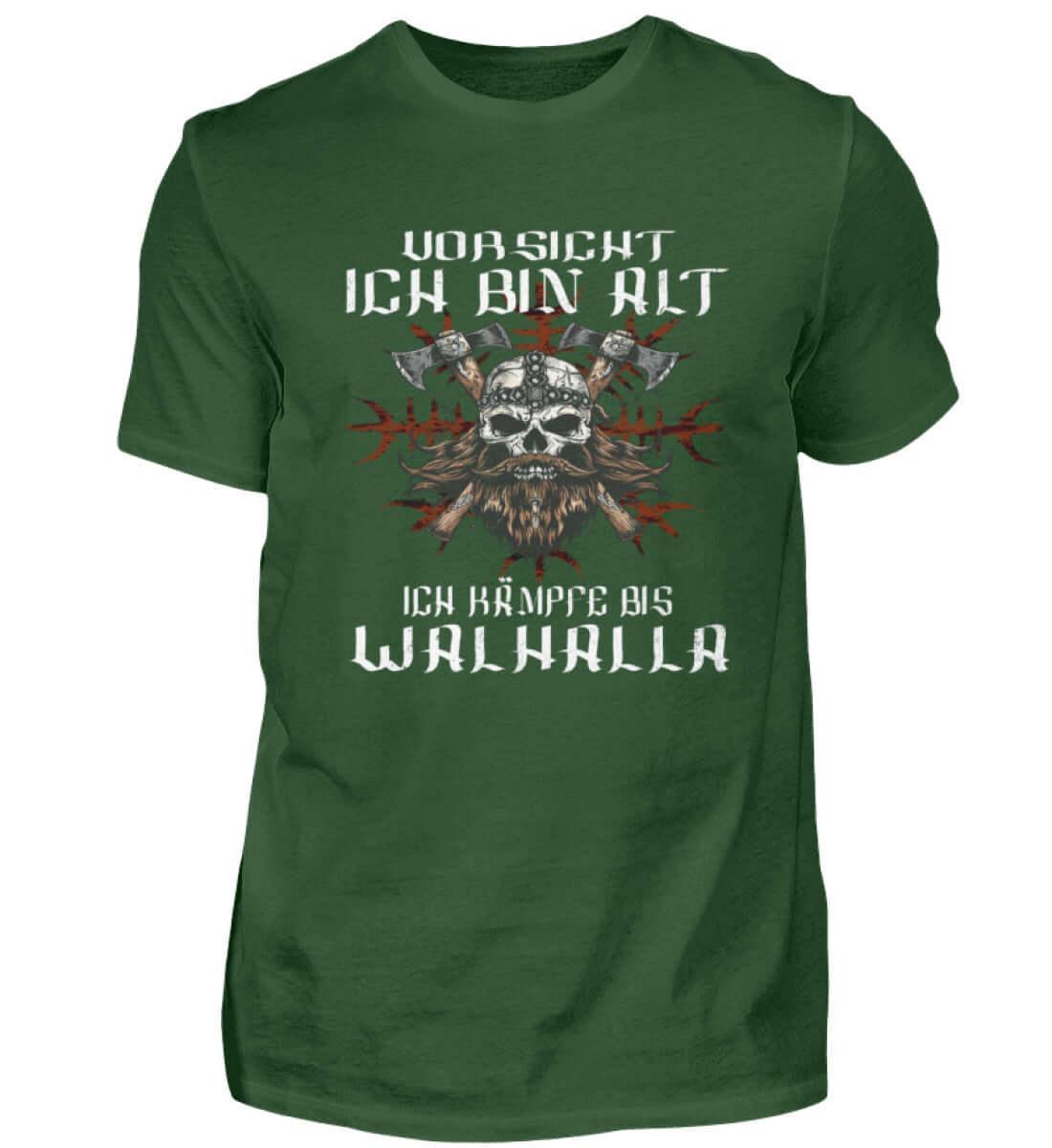 Lustiges Wikinger Shirt - "Vorsicht, Ich Bin Alt. Ich Kämpfe bis Walhalla" - Nordic Viking Wear