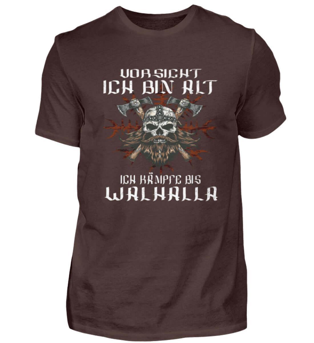 Lustiges Wikinger Shirt - "Vorsicht, Ich Bin Alt. Ich Kämpfe bis Walhalla" - Nordic Viking Wear