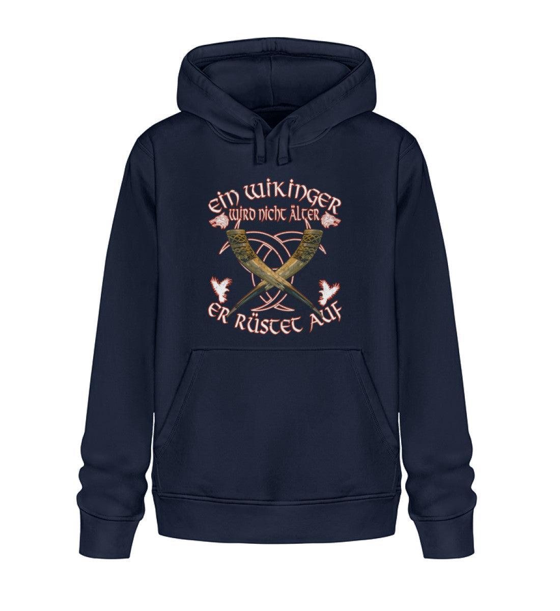 Wikinger Premium Hoodie Geburtstags-Shirt - "Ein Wikinger wird nicht älter, er rüstet auf" - Nordic Viking Wear