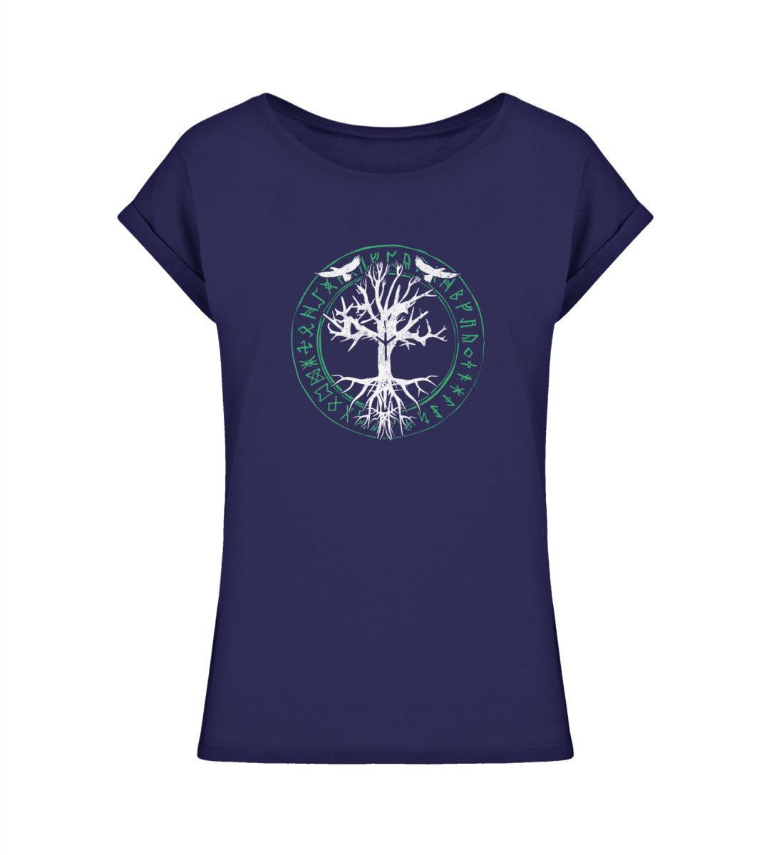 Schildmaiden Extendet Shirt – Yggdrasil Design mit Runen und Raben - Nordic Viking Wear