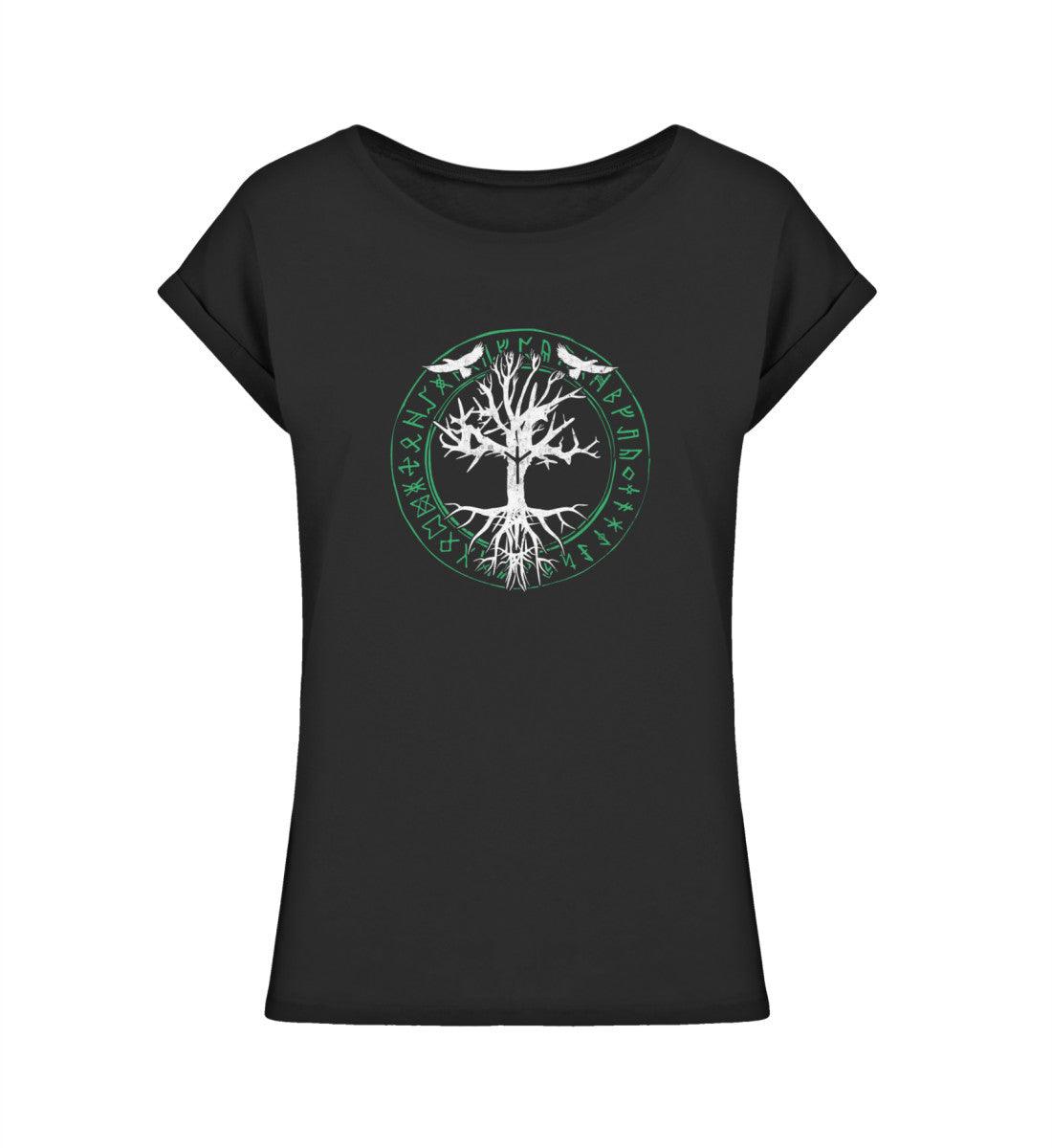 Schildmaiden Extendet Shirt – Yggdrasil Design mit Runen und Raben - Nordic Viking Wear
